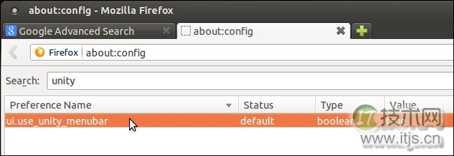 在firefox配置中搜索unity