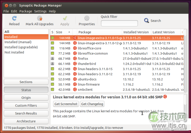 synaptic-sort-installed-packages-by-size