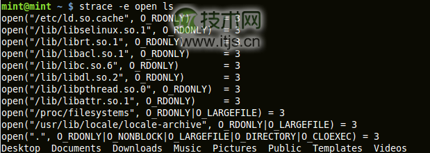 output of strace filtering only the open system call